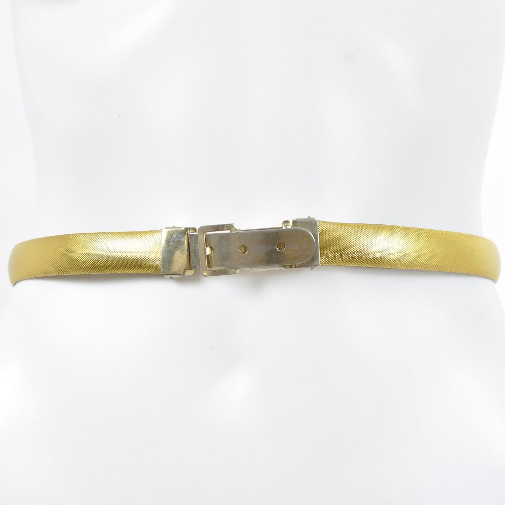 Vtg 1980s ART DECO Gold TEXTURED Skinny Belt